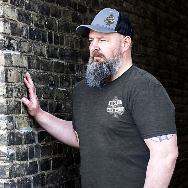 Dark Heather Tee Grit Meets Growth Large Logo - Unisex