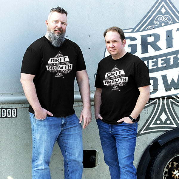 Black Tee Grit Meets Growth Large Logo - Unisex